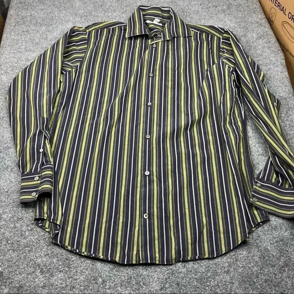 Banana Republic Mens‎ Shirt Long Sleeve Vertical stripped XL 17-17.5 Green Blue